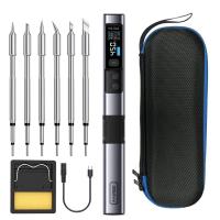 HS-02A Set2 паяльник с регулировкой температуры, USB, PD/QC, DC,100Вт,6 сменных жал, серебристый