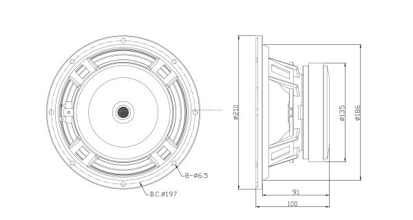08W50-8PX Динамик  НЧ,СЧ  профессиональный 150Вт, 95дБ, 65Гц
