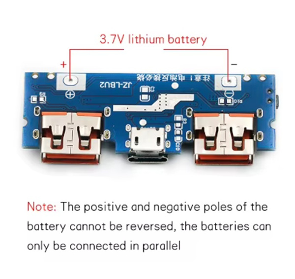 JZ-LBU2 модуль Powerbank, выход 2х USB по 2.4А, вход: microUSB/Type-C (L0105)