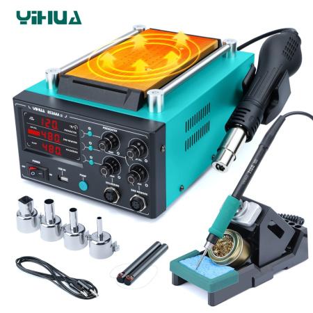 YIHUA853AAA-II паяльная станция 3 в 1: паяльник C210+термофен+сепаратор дисплеев, ESD