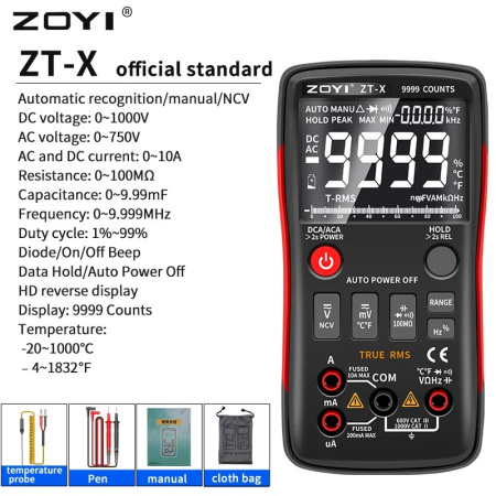 ZT-X Автоматический мультиметр True RMS, 9999 отсчетов