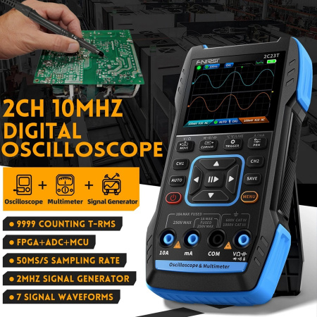 2C23T 3в1 осциллограф+мультиметр+генератор сигналов, 2 канала,10 MHZ,50MSa/s, экран 2,8'