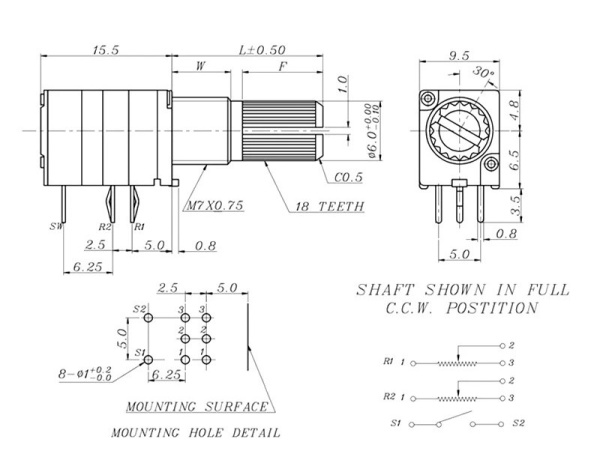RV097GS 100K 8pin Резистор переменный 0.05Вт линейный  (PTR902-2015K-B104)