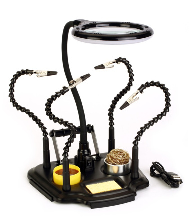 ZD-11M-3  держатель платы с лампой-лупой с USB интерфейсом, губкой и держателем припоя