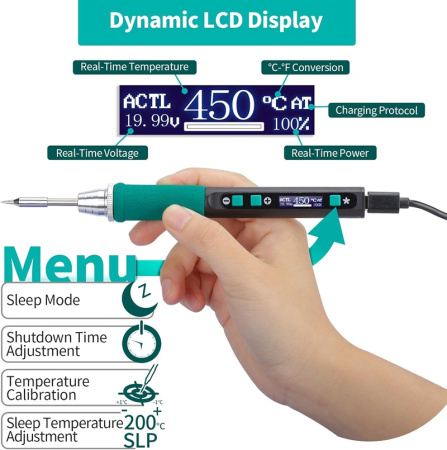 YIHUA928D-IV with Charger Паяльник с блоком питания, USB, 60Вт, чехол, жала.