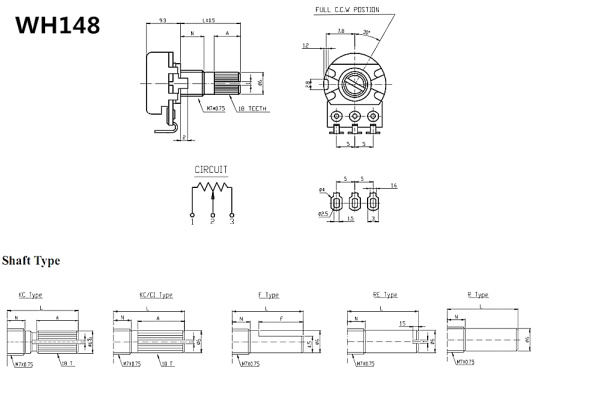 WH148 50K Резистор переменный 15mm 3 Pin, с ручкой