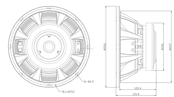 10W65-8KP Динамик  НЧ,СЧ  профессиональный 150Вт, 95дБ, 65Гц (KP4010 JBL)