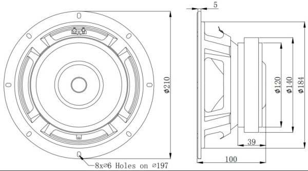 MR08H22 Динамик НЧ-СЧ 150Вт, 8Ом, 92дБ, 210мм