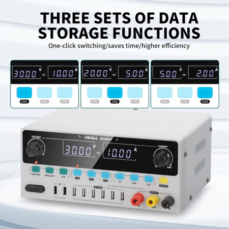YIHUA3010D-V Источник питания постоянного тока 30В, 10А, fast USB
