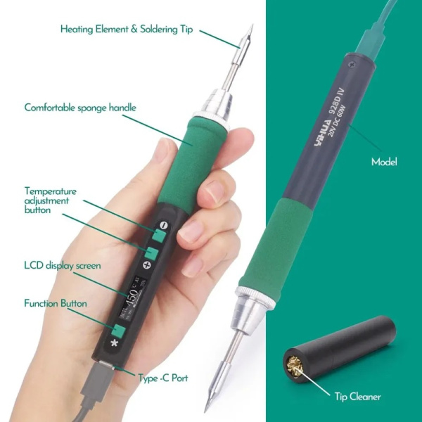 YIHUA928D-IV with Charger Паяльник с блоком питания, USB, 60Вт, чехол, жала.