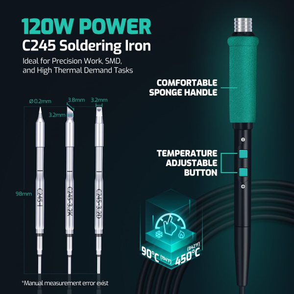 YIHUA983D паяльная станция 3 в 1: термофен+паяльник C245+блок питания, с USB fast