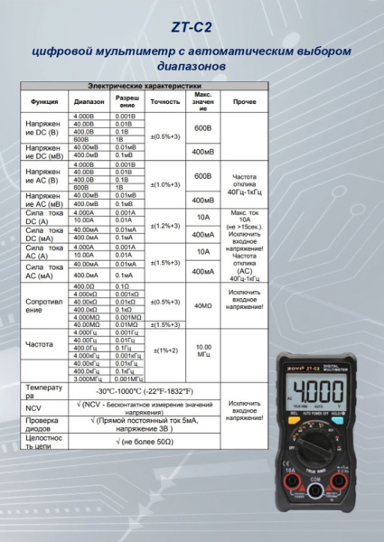 ZT-C2, характеристики