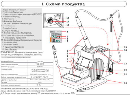 YIHUA 982-III(C210 +C115) паяльная станция 30 и 40Вт, ESD