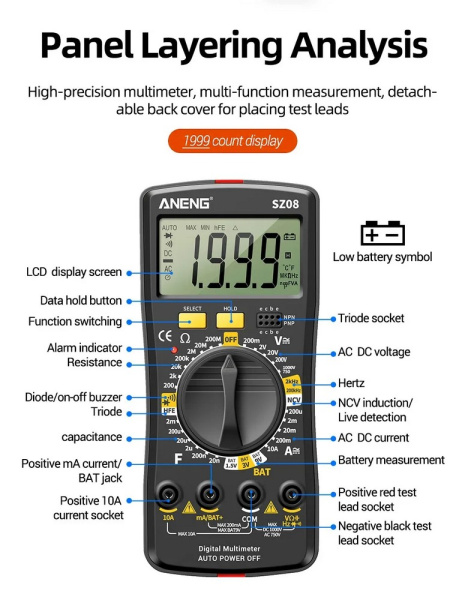 ANENG SZ08 мультиметр 1999 NCV