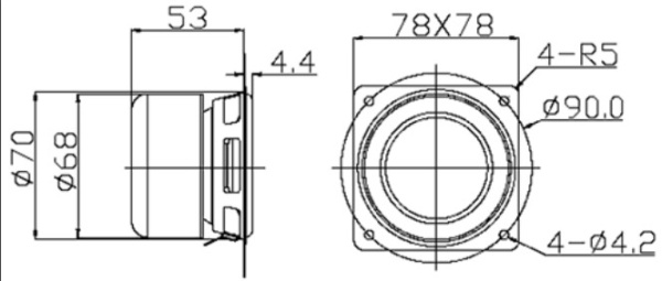 B3S Динамик широкополосный, D 76 мм,15 Вт, R 8 Ом  82dB 78Hz - 8kHz