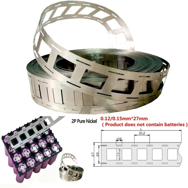Никелевая лента 0,15*27мм 2-х рядная, под холдер, для сборки АКБ, рулон 10м (Nickel Strip 2P)