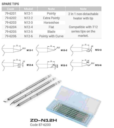 ZD-N12H (T12) long life комплект жал для п/с ZD-8962, ZD-8962 ESD, 6 шт, в кейсе