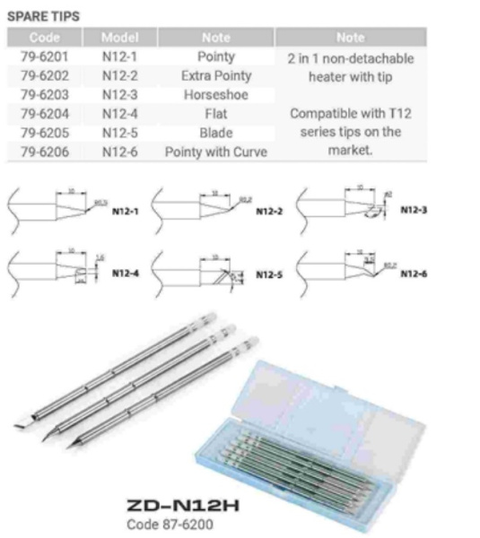 ZD-N12H (T12) long life комплект жал для п/с ZD-8962, ZD-8962 ESD, 6 шт, в кейсе