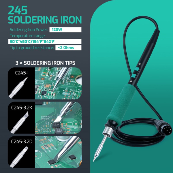 YIHUA983D паяльная станция 3 в 1: термофен+паяльник C245+блок питания, с USB fast