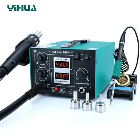 YIHUA706-II паяльная станция 2 в 1: паяльник YIHUA 506A(T12)+термофен, ESD