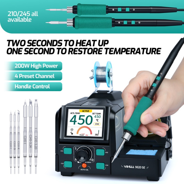 YIHUA 982D SE C210+C245 2х3pcs tips паяльная станция с двумя паяльниками