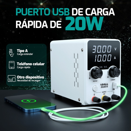YIHUA3010D-VI Источник питания постоянного тока 30В, 10А, fast USB