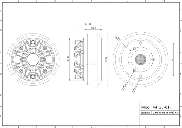 44T25-8TF Динамик  ВЧ  профессиональный 30Вт, 107dB (B&C DE250TN)