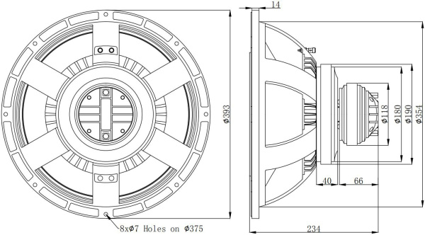 MR15-9T Динамик коаксиальный НЧ 500Вт, 8Ом, 91дБ, 395мм, ВЧ 60Вт, 75мм