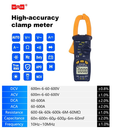 DT2016D Токовые клещи-мультиметр DC/AC True-RMS, 6000 отсчетов, NCV