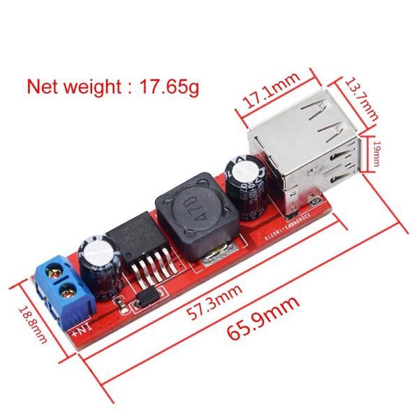 LM2596 Dual USB стабилизатор напряжения  5V 3A Вх.6V-40V (M3358)