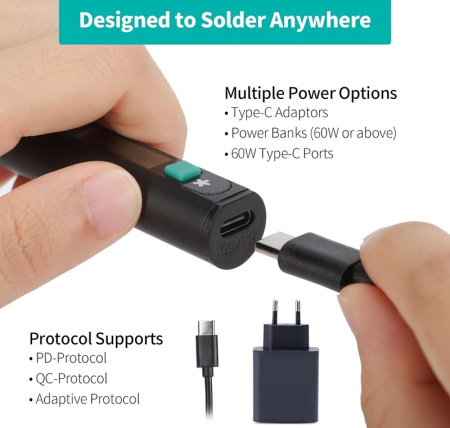 YIHUA928D-IV with Charger Паяльник с блоком питания, USB, 60Вт, чехол, жала.