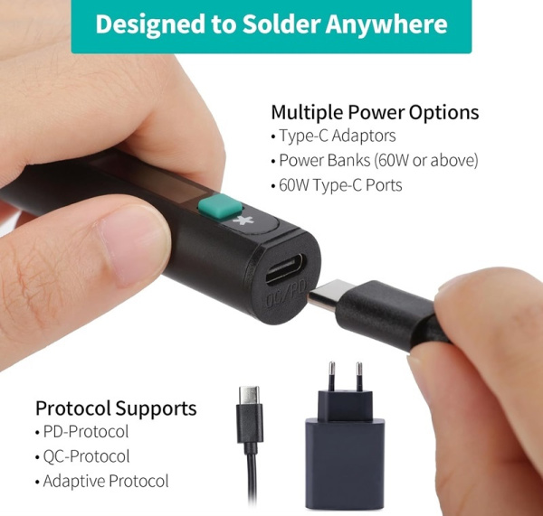 YIHUA928D-IV with Charger Паяльник с блоком питания, USB, 60Вт, чехол, жала.