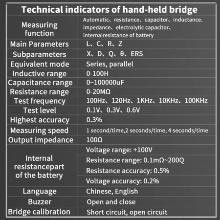 ZT-DQ02 измеритель LCR+тестер внутреннего сопротивления АКБ,100КГц