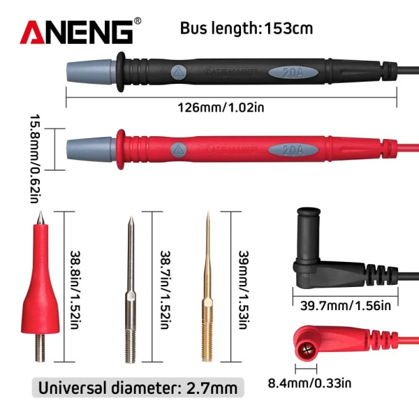 PT1010  щупы мультиметра набор 20A 153cm  PVC 42core  Gold