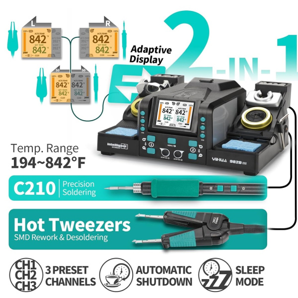 YIHUA982D-III mini tweezers+210 паяльная станция  ESD