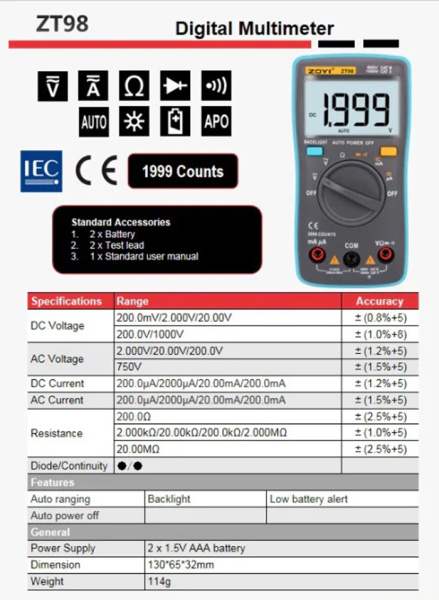 ZT98 Цифровой Мультиметр