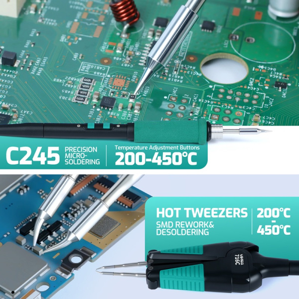 YIHUA948D-IV п/с 5 в 1: паяльник C245, фен, демонтажный паяльник, термопинцет, вакуумный пинцет
